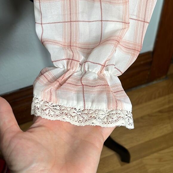 Society Stitch Plaid Checkered White Pink Poet Long Sleeve Women's Crop Top Size - Picture 5 of 11